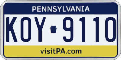 PA license plate KOY9110