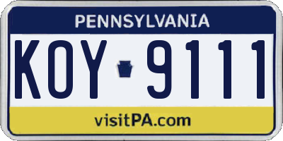 PA license plate KOY9111