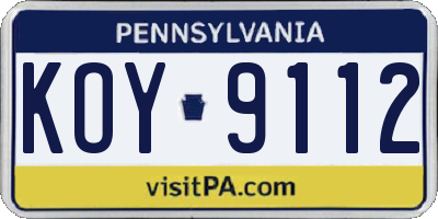 PA license plate KOY9112