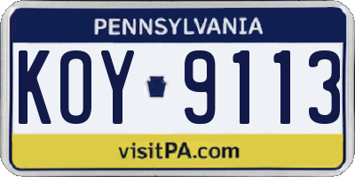 PA license plate KOY9113