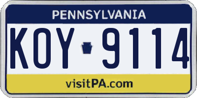 PA license plate KOY9114