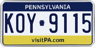 PA license plate KOY9115