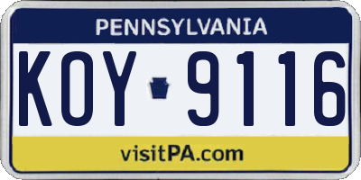 PA license plate KOY9116