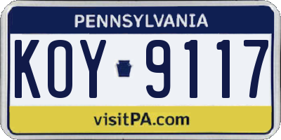 PA license plate KOY9117