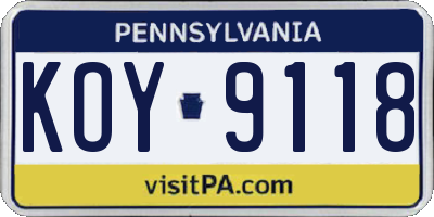 PA license plate KOY9118