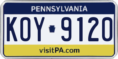 PA license plate KOY9120
