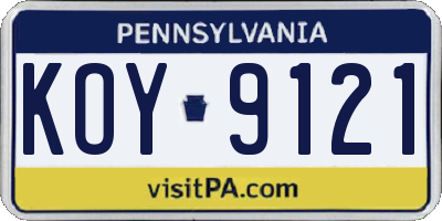 PA license plate KOY9121