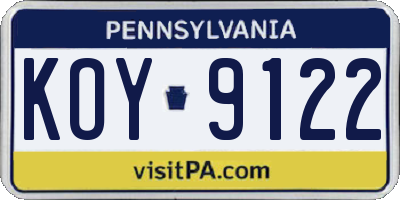 PA license plate KOY9122