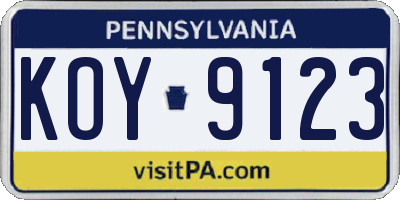 PA license plate KOY9123