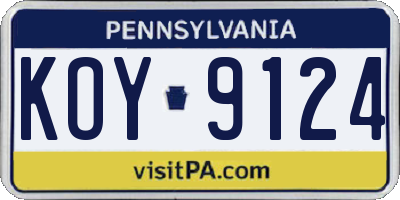 PA license plate KOY9124