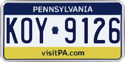 PA license plate KOY9126