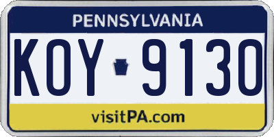 PA license plate KOY9130