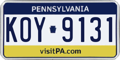 PA license plate KOY9131