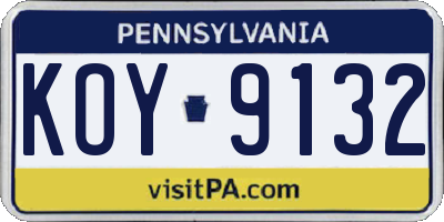 PA license plate KOY9132