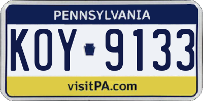 PA license plate KOY9133