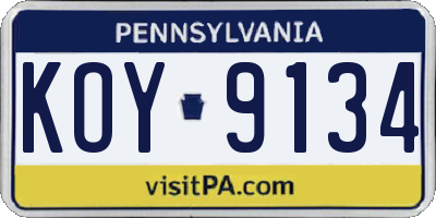 PA license plate KOY9134