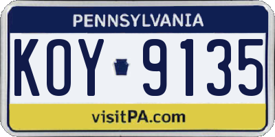 PA license plate KOY9135