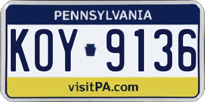 PA license plate KOY9136