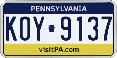 PA license plate KOY9137