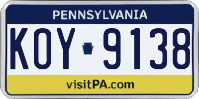 PA license plate KOY9138