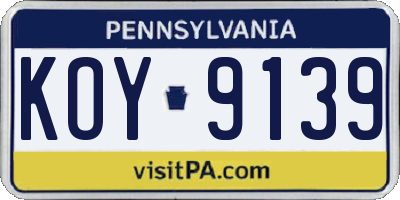 PA license plate KOY9139