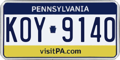 PA license plate KOY9140