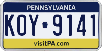 PA license plate KOY9141
