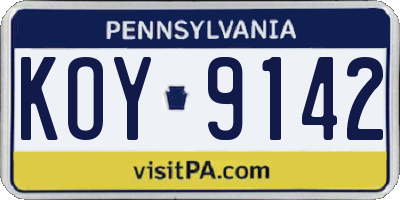 PA license plate KOY9142