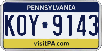 PA license plate KOY9143