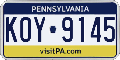 PA license plate KOY9145