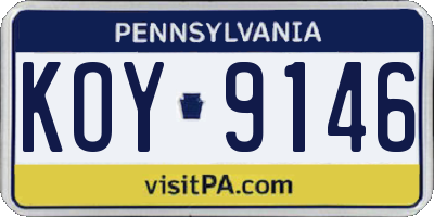 PA license plate KOY9146