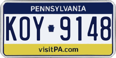 PA license plate KOY9148