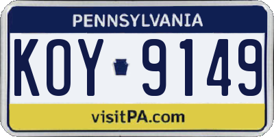 PA license plate KOY9149