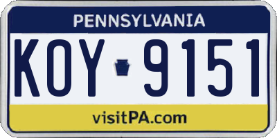 PA license plate KOY9151