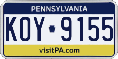 PA license plate KOY9155