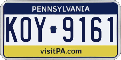 PA license plate KOY9161