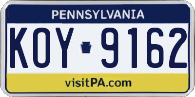 PA license plate KOY9162