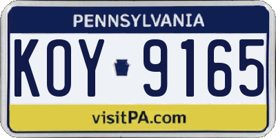 PA license plate KOY9165