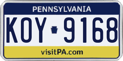 PA license plate KOY9168