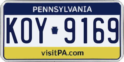 PA license plate KOY9169