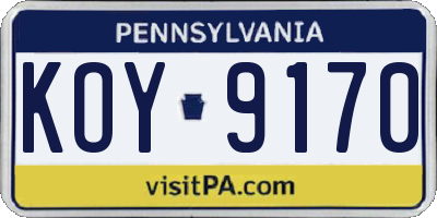PA license plate KOY9170