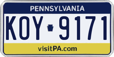 PA license plate KOY9171