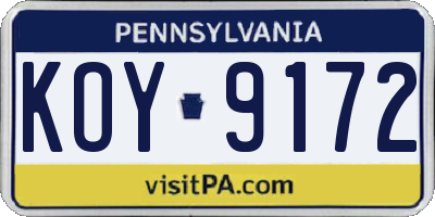 PA license plate KOY9172