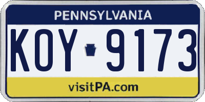 PA license plate KOY9173