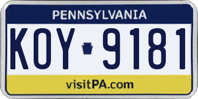 PA license plate KOY9181