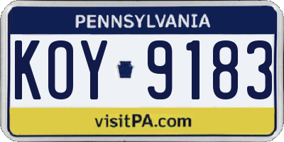 PA license plate KOY9183