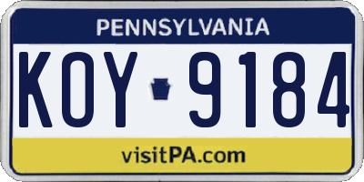 PA license plate KOY9184