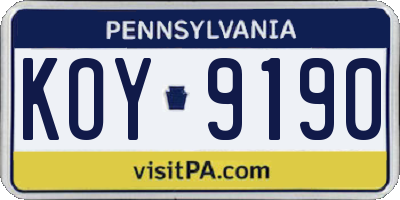 PA license plate KOY9190