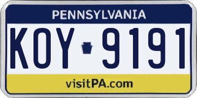 PA license plate KOY9191