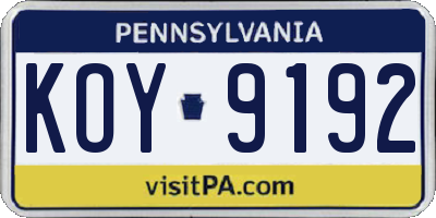 PA license plate KOY9192